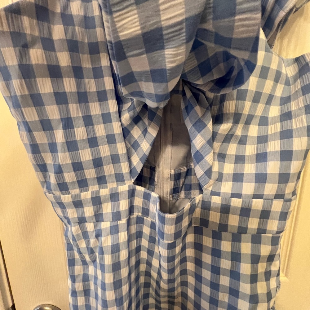 Mable size medium blue gingham, cutout mini dress with ruffles. - Picture 3 of 12